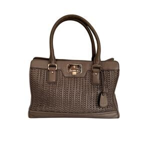 Cole Haan Woven Leather Satchel Taupe Brown Shoulder Bag Gold Hardware